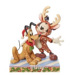 Figurine Mickey Renne avec Pluto Santa Jim Shore Disney Traditions 6,25 pouces