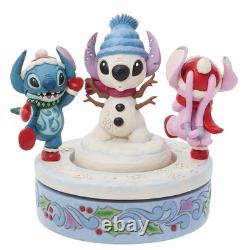 Figurine rotative d'ange Jim Shore Disney Traditions Stitch avec bonhomme de neige Nouveau