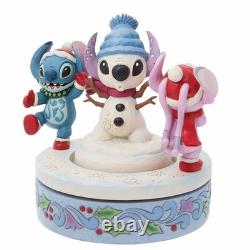 Figurine rotative d'ange Jim Shore Disney Traditions Stitch avec bonhomme de neige Nouveau