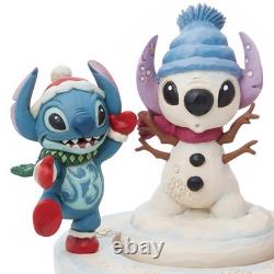 Figurine rotative d'ange Jim Shore Disney Traditions Stitch avec bonhomme de neige Nouveau