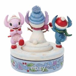 Figurine rotative d'ange Jim Shore Disney Traditions Stitch avec bonhomme de neige Nouveau