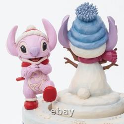 Figurine rotative d'ange Jim Shore Disney Traditions Stitch avec bonhomme de neige Nouveau